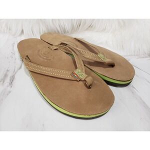 NWOT Rainbow Premier Leather Single Layer Flip Flop Sandal Expresso Size 6.5-7.5
